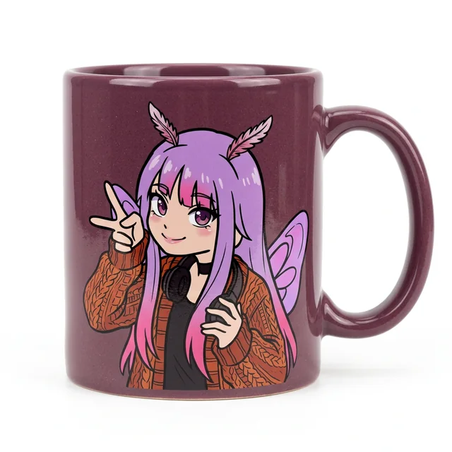Plum glazed mug printed with the character