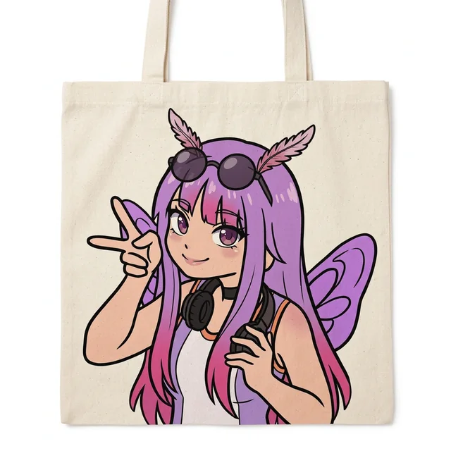 Natural canvas tote printed with the character